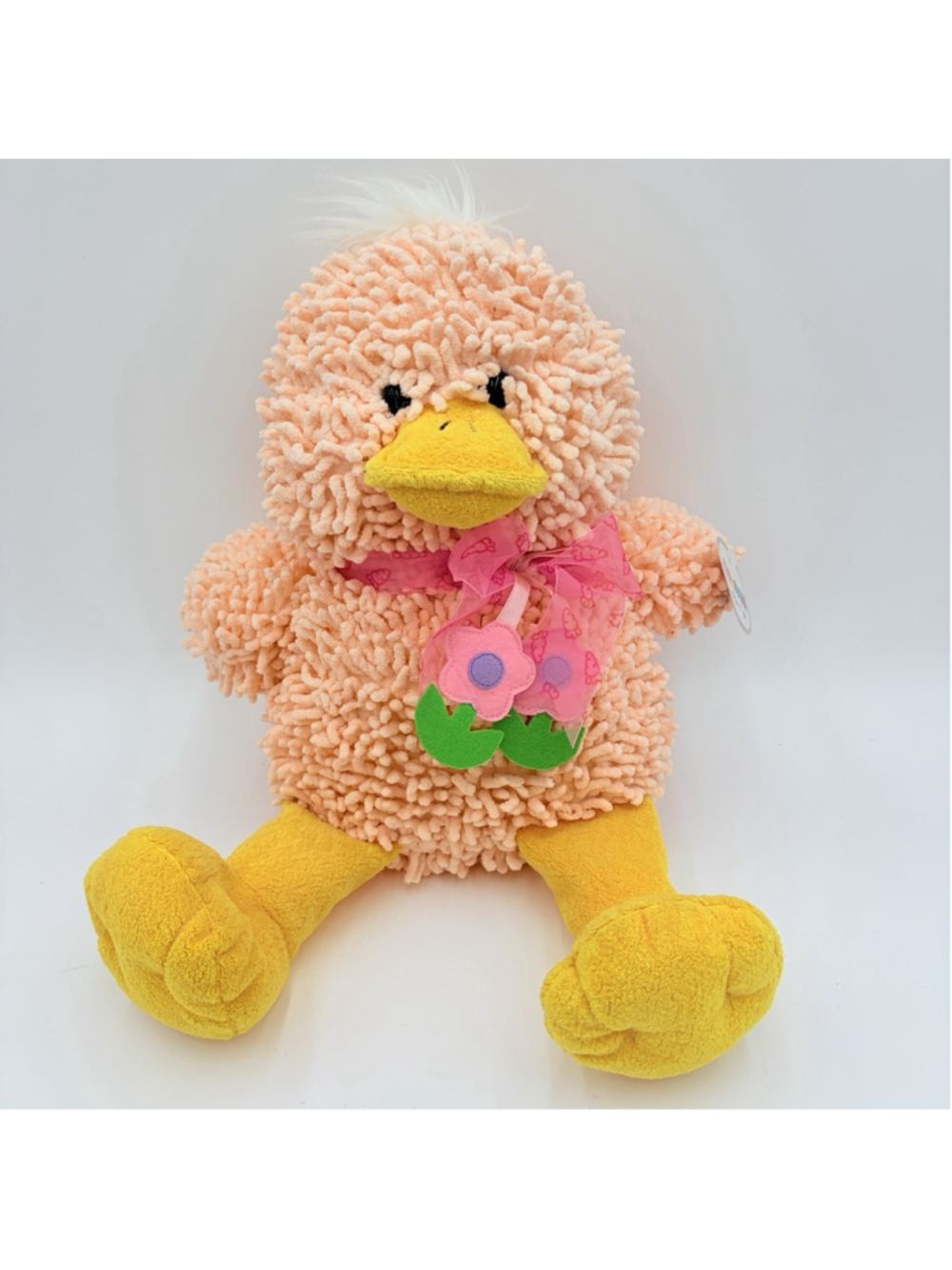 Chosun Plush Pink Duck Stuffed Animal Shaggy Easter Flower Ribbon Toy 14”